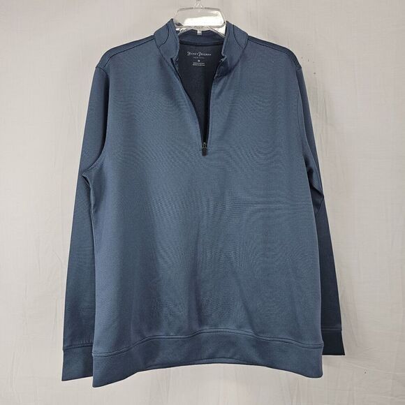 Hickey Freeman Quarter 1/4 Zip Pullover Men Med Blue Striped Stretch Performance - Picture 1 of 6